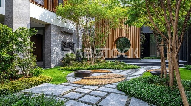 تصميم حديث لحديقة منزل عصرية, الفن الهندسي المعماري على الطراز الحديث, الاهتمام بزراعة الأشجار ونباتات الزينة, فلل سكنية في المملكة العربية السعودية, الديكورات الخارجية المتميزة