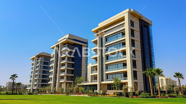 الفن الهندسي المعماري على الطراز الحديث, الديكورات الخارجية للمباني الحديثة, التصاميم العصرية المتطورة للأبنية, المنشآت السكنية في المملكة العربية السعودية، الاهتمام بزراعة المساحات الخضراء