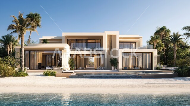 Glass facades and large windows, interest in planting plants and trees in the home garden, distinctive exterior decorations, modern designs in a modern style, architectural engineering art and advanced design of residential villas in the Kingdom of Saudi Arabia