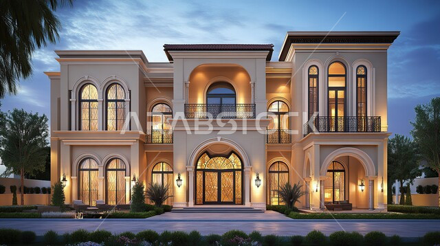 الديكورات الخارجية المتميزة, التصاميم العصرية على الطراز الحديث, الفن الهندسي المعماري والتصميم المتطور للفلل السكنية في المملكة العربية السعودية، الواجهات الزجاجية والنوافذ الكبيرة, الاهتمام بزراعة النباتات والأشجار في حديقة المنزل