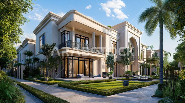 التصميم المتطور للفلل السكنية في المملكة العربية السعودية, النوافذ والواجهات الزجاجية الكبيرة, الاهتمام بزراعة الأشجار ونباتات الزينة في حدائق المنازل, التصاميم الخارجية المتميزة, الديكورات العصرية الحديثة, الفن الهندسي المعماري على الطراز الحديث