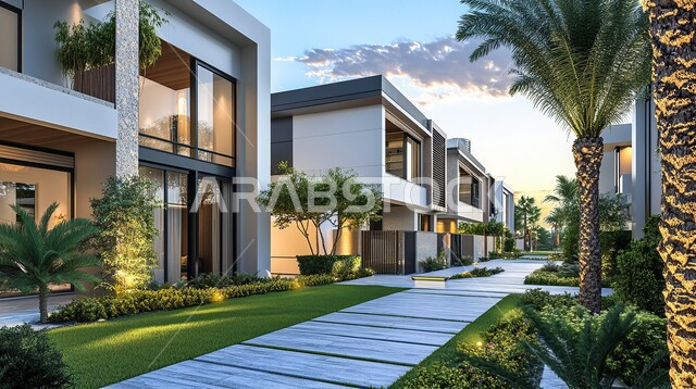 الاهتمام بزراعة الأشجار ونباتات الزينة في حدائق المنازل, التصاميم الخارجية المتميزة, الديكورات العصرية الحديثة, الفن الهندسي المعماري على الطراز الحديث, التصميم المتطور للفلل السكنية في المملكة العربية السعودية, النوافذ والواجهات الزجاجية الكبيرة