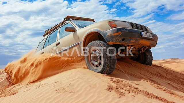 مغامرة شيقة على الرمال الذهبية الناعمة في صحاري المملكة العربية السعودية، مغامرات سفاري على الكثبان الرملية، قيادة سيارة الدفع الرباعي ( التطعيس ) وسط الصحراء، أنشطة صحراوية ممتعة