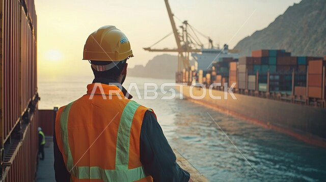 متابعة سير الاعمال في المصانع والمعامل، صوره مقربه من الخلف لمهندس عربي خليجيي سعودي يعمل في مصنع تكرير النفط ، العمل في مجال الصناعات والمشاريع البيتروكيماوية، خطوط الأنابيب والكابلات الفولاذية، مفهوم إنتاجية الغاز في المملكة العربية السعودية