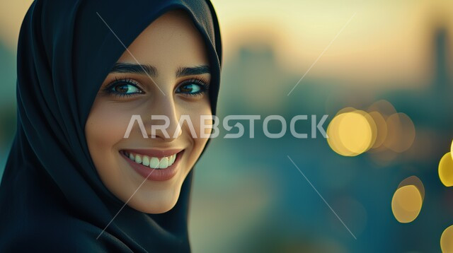 الاهتمام بالأناقة والمظهر الخارجي, مفهوم الأنوثة والنعومة, أزياء محجبات عصرية أنيقة, صورة مقربة لشابة عربية خليجية سعودية ترتدي الحجاب تقف بتعابير الثقة والاعتزاز بالنفس