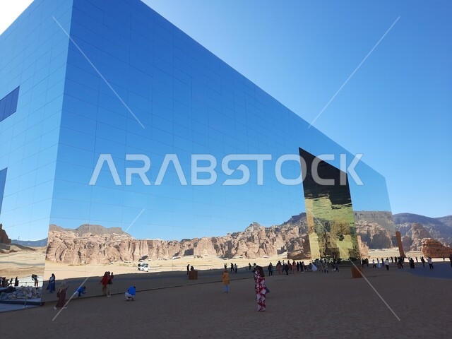 Maraya Concert Hall in the middle of the AlUla desert in the Kingdom of Saudi Arabia, the largest huge building made of glass, safaris and fun recreational activities in Madain Saleh, rock formations and formations, historical tourist attractions, tourist attractions and attractions