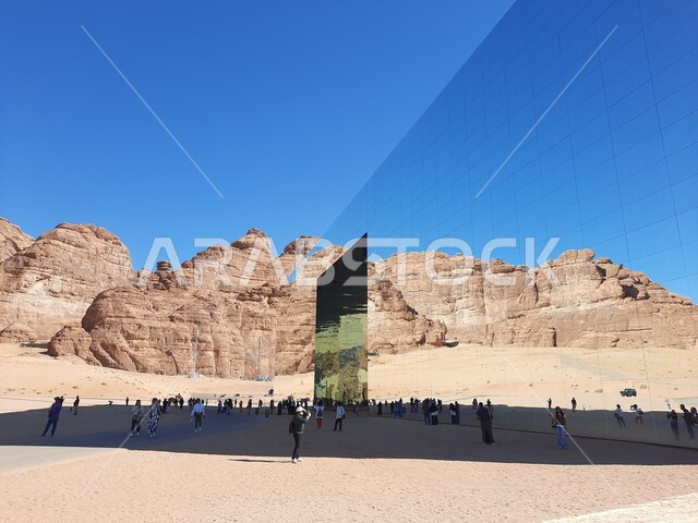 Maraya Concert Hall in the middle of the AlUla desert in the Kingdom of Saudi Arabia, the largest huge building made of glass, safaris and fun recreational activities in Madain Saleh, rock formations and formations, historical tourist attractions, tourist attractions and attractions