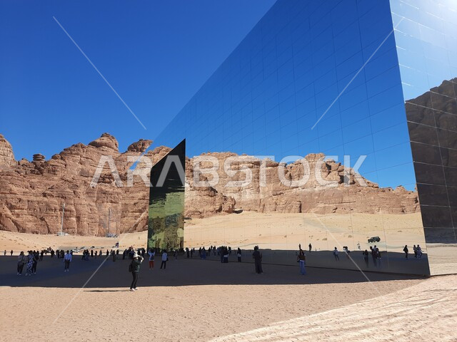 Maraya Concert Hall in the middle of the AlUla desert in the Kingdom of Saudi Arabia, the largest huge building made of glass, safaris and fun recreational activities in Madain Saleh, rock formations and formations, historical tourist attractions, tourist attractions and attractions