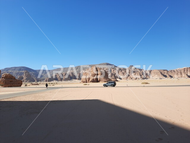 Rock formations and formations in AlUla in the middle of the Saudi desert, safari trips and fun recreational activities in Madain Saleh, ancient historical monuments, tourist places in the desert areas of the Kingdom7