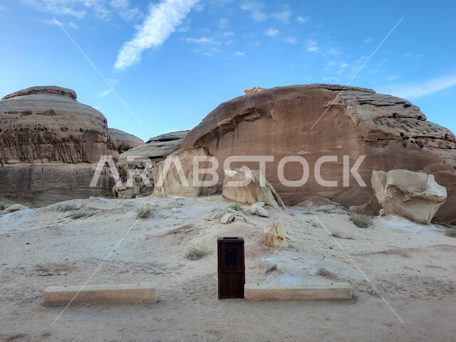 المعالم التاريخية القديمة في مدائن صالح، التشكيلات و التكوينات الصخرية في العلا وسط صحاري المملكة العربية السعودية، الأماكن السياحية في المناطق الصحراوية، نمو النباتات البرية والشوكية في الصحراء