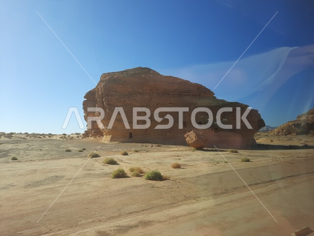 التكوينات والتشكيلات الصخرية في العلا وسط صحاري المملكة العربية السعودية، الأماكن السياحية في المناطق الصحراوية، المعالم التاريخية القديمة في مدائن صالح، نمو النباتات البرية والشوكية في الصحراء