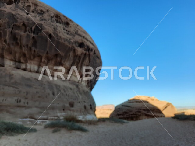 الأماكن السياحية في المناطق الصحراوية، نمو النباتات البرية والشوكيات في الصحراء، المعالم الأثرية التاريخية التراثية القديمة في مدائن صالح، التشكيلات و التكوينات الصخرية في العلا وسط صحاري المملكة العربية السعودية