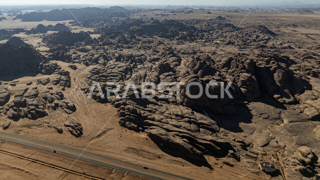 Desert areas and sand dunes in the prairies, ancient historical monuments, famous tourist places in the Kingdom of Saudi Arabia, desert nature reserves, mountain ranges and rock formations in the Tabuk region