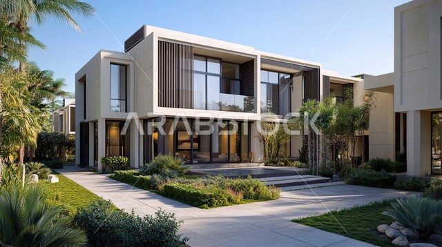 الفن الهندسي المعماري على الطراز الحديث، التصميمات والديكورات الفخمة، النمو والتقدم العمراني في المملكة العربية السعودية ,الأشجار والنباتات الخضراء المحيطة بالشقق والفلل السكنية السياحية، التصاميم العصرية المتميزة