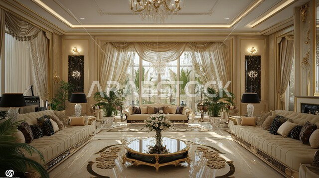 الديكورات الداخلية الراقية الحديثة, التصاميم المميزة لغرف الجلوس على الطراز الحديث, غرفة معيشة مع أثاث منزلي فاخر, الفلل والشقق السكنية في المملكة العربية السعودية, التصميم العصري الراقي الأنيق, الاهتمام بنباتات الزينة, الواجهات الزجاجية الكبيرة