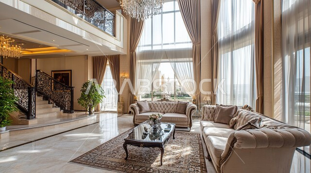 الديكورات الداخلية الراقية الحديثة, التصاميم المميزة لغرف الجلوس على الطراز الحديث, غرفة معيشة مع أثاث منزلي فاخر, الفلل والشقق السكنية في المملكة العربية السعودية, التصميم العصري الراقي الأنيق, الاهتمام بنباتات الزينة, الواجهات الزجاجية الكبيرة