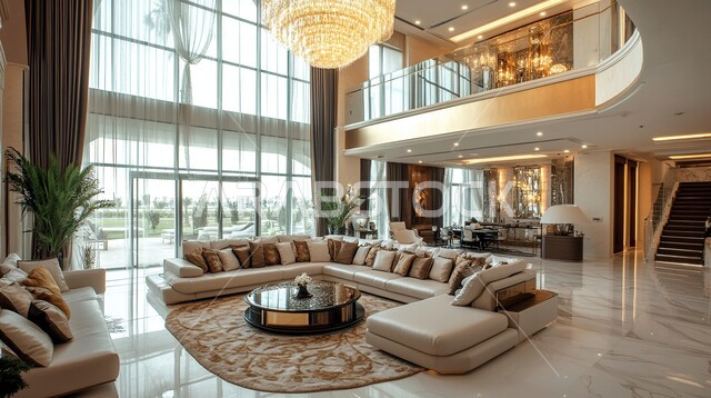 الواجهات الزجاجية الكبيرة، الاهتمام بنباتات الزينة, الديكورات الداخلية الراقية الحديثة, التصاميم المميزة لغرف الجلوس على الطراز الحديث, غرفة معيشة مع أثاث منزلي فاخر, الفلل والشقق السكنية في المملكة العربية السعودية, التصميم العصري الراقي الأنيق