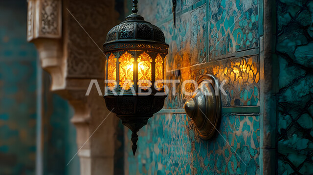 الأجواء الروحانية الرمضانية، فوانيس معدنية مزخرفة مضيئة، البهجة بقدوم شهر الخير والبركة، العادات والتقاليد العربية لزينة رمضان المبارك، التهنئة بمناسبة الأعياد الإسلامية، تحف وديكورات واكسسوارات المناسبات الدينية