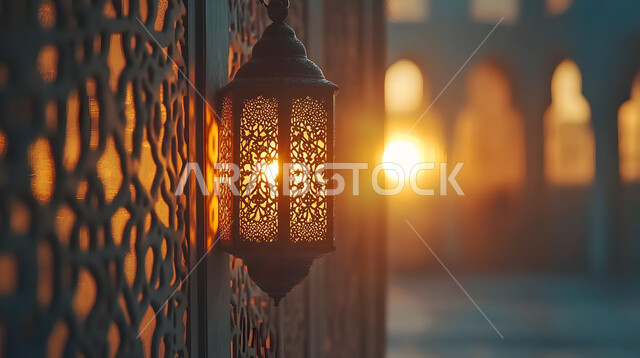 الأجواء الروحانية الرمضانية، فوانيس معدنية مزخرفة مضيئة، البهجة بقدوم شهر الخير والبركة، العادات والتقاليد العربية لزينة رمضان المبارك، التهنئة بمناسبة الأعياد الإسلامية، تحف وديكورات واكسسوارات المناسبات الدينية