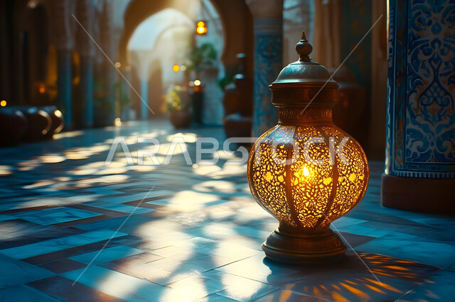 الأجواء الروحانية الرمضانية، فوانيس معدنية مزخرفة مضيئة، البهجة بقدوم شهر الخير والبركة، العادات والتقاليد العربية لزينة رمضان المبارك، التهنئة بمناسبة الأعياد الإسلامية، تحف وديكورات واكسسوارات المناسبات الدينية