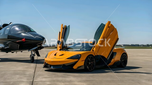 فعاليات ومعارض المركبات الأنيقة، سيارة لامبورجيني صفراء فخمة مركونة في احدى الطرقات، العلامات التجارية المشهورة, وسائل النقل البرية الحديثة, معرض السيارات المتميز في دولة الكويت, مركبة من الطراز الرفيع