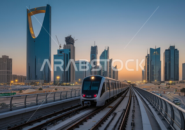 مترو الرياض يسير على السكة الحديدية, تسهيل الحركة المرورية في السعودية, مفهوم التنقل السريع والآمن, الفن الهندسي المعماري لبرج المملكة, الأبراج وناطحات السحاب على الطراز الحديث, وسائل النقل والمواصلات البرية في المملكة