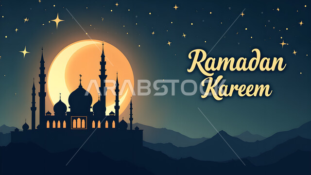 الفن الهندسي المعماري لبناء المساجد في المملكة العربية السعودية، أجواء روحانية رمضانية، نداء المسلمين لأداء العبادات والفرائض، التهنئة بقدوم شهر الخير، تصاميم وزخارف دينية، مخطوطة رمضان كريم باللغة الانجليزية، الاحتفال بالمناسبات الإسلامية السعيدة