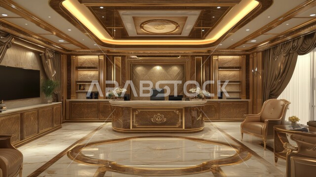 مكتب بتصاميم وديكورات داخلية فخمة، النوافذ والواجهات الزجاجية الكبيرة، التصميم العصري الحديث للمكاتب في الشركات والمراكز التجارية المملكة العربية السعودية، الأثاث المكتبي الراقي