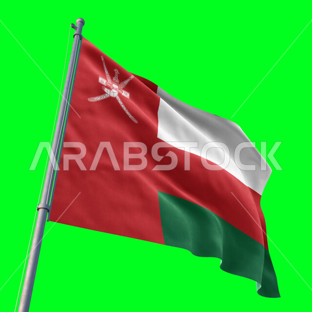 National holidays and occasions, celebrating Independence and Founding Day February 18, pride and appreciation for Omani symbols and culture, the flag of the Sultanate of Oman is flying, love of the homeland and belonging to it, chroma, green background