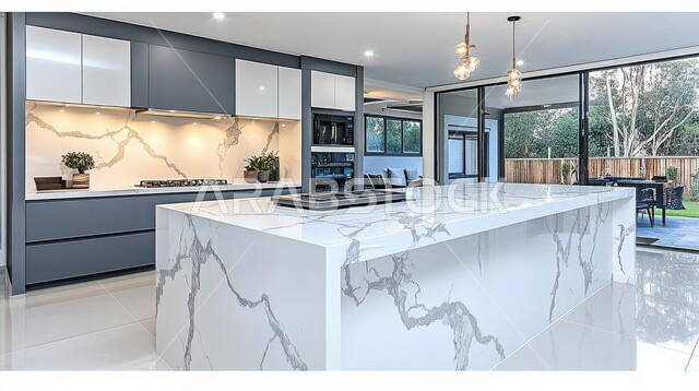 Luxury kitchen decorations in Saudi Arabia, modern contemporary designs, elegant home decor and furniture, modern style residential apartments and villas, modern interior design for a contemporary kitchen