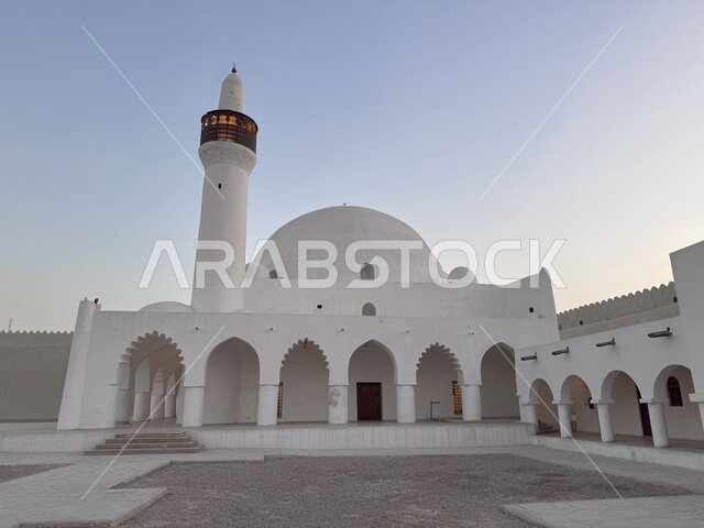 Ibrahim Archaeological Palace in Al-Ahsa region during the day, old-style architectural art of palaces, ancient historical monuments, famous heritage tourist places in the Kingdom of Saudi Arabia 