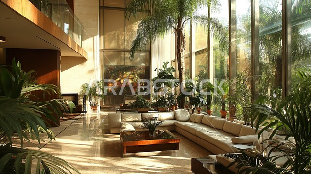 التصميم العصري الراقي الأنيق، التصاميم المميزة لغرف الجلوس على الطراز الحديث, غرفة معيشة مع أثاث منزلي فاخر, الواجهات الزجاجية الكبيرة، الديكورات الداخلية الراقية الحديثة, الفلل والشقق السكنية في المملكة العربية السعودية