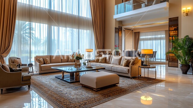 التصميم العصري الراقي الأنيق، التصاميم المميزة لغرف الجلوس على الطراز الحديث, غرفة معيشة مع أثاث منزلي فاخر, الواجهات الزجاجية الكبيرة، الديكورات الداخلية الراقية الحديثة, الفلل والشقق السكنية في المملكة العربية السعودية