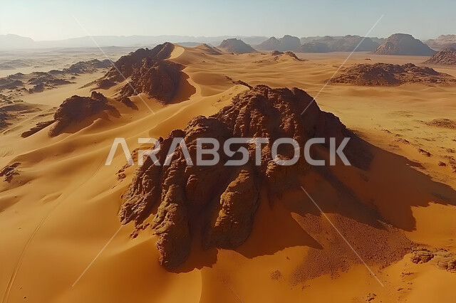 الرمال الذهبية الناعمة في الصحراء, الطبيعة والبيئة الجافة والقاسية, التشكيلات والتضاريس الصخرية في المناطق الصحراوية, التكوينات والكثبان الرملية, منظر غروب الشمس في صحاري المملكة العربية السعودية