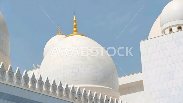 التصاميم المتميزة للقبب والمآذن, المعالم والأماكن الدينية الإسلامية المشهورة في الإمارات العربية المتحدة, مسجد الشيخ زايد بن سلطان في مدينة أبو ظبي نهارا, الفن الهندسي المعماري لبناء المساجد على الطراز العربي الإسلامي