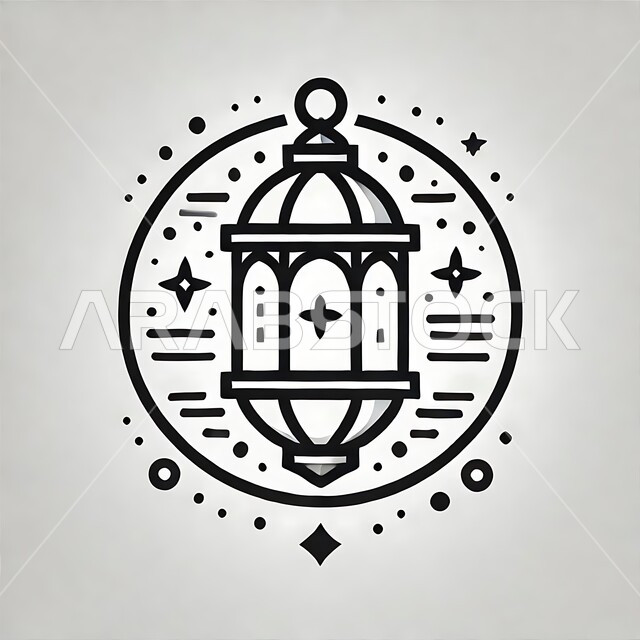 Preparing for the holy month of Ramadan, spiritual atmosphere in the holy days, traditional Arabic lights and lamps, black illustration of a decorative lantern, decorations and ornaments of the holy month, celebration of Islamic religious occasions and holidays, white background