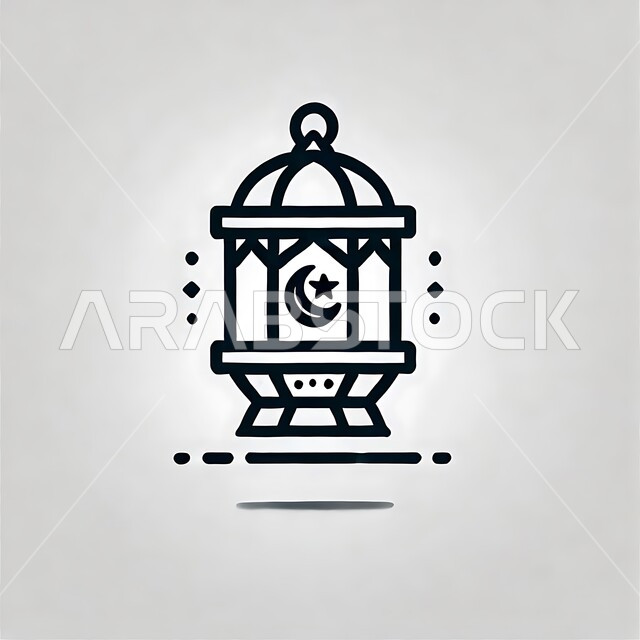 رسوم توضيحية باللون الأسود لفانوس مزخرف, ديكورات وزينة الشهر الفضيل، أضواء ومصابيح عربية تقليدية, الاحتفال بالمناسبات والأعياد الدينية الإسلامية, الأجواء الروحانية في الأيام الفضيلة, الاستعداد لاستقبال رمضان المبارك، خلفية بيضاء
