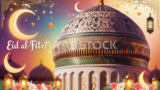 مفهوم العبادة والتقرب إلى الله تعالى, زينة الأعياد والمناسبات الدينية, هلال شهر الخير, رسوم توضيحية ثلاثية الأبعاد لقبب المساجد الإسلامية, الفوانيس المعدنية المعلقة, الديكورات والتصاميم الهندسية المميزة في رمضان المبارك