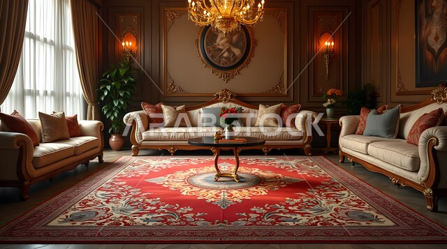 Modern elegant high-end design, distinctive designs for modern living rooms, living room with luxury home furniture, modern high-end interior decorations, villas and residential apartments in Saudi Arabia