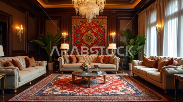 غرفة معيشة مع أثاث منزلي فاخر، الديكورات الداخلية الراقية الحديثة, الفلل والشقق السكنية في المملكة العربية السعودية، التصميم العصري الراقي الأنيق، التصاميم المميزة لغرف الجلوس على الطراز الحديث