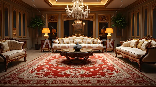 Villas and apartments in Saudi Arabia, elegant modern design, distinctive designs for modern living rooms, living room with luxury home furniture, modern high-end interior decorations