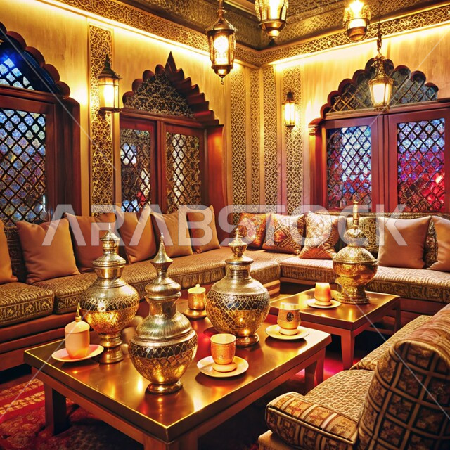الاكسسوارات والتحف بتصاميم وديكورات شعبية، مفهوم حسن الضيافة والإستقبال، الاستمتاع بجلسات الوناسة الشعبية، العادات والتقاليد الأصيلة في إكرام الضيف في المملكة العربية السعودية، مجموعة قهوة تقليدية مرتبة، ديوان عربي تقليدي يضم وسائد مريحة وطاولات منخفضة