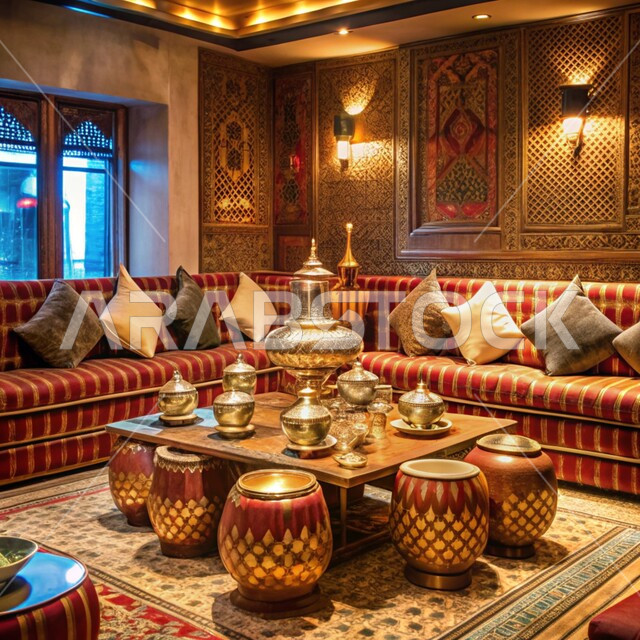 مفهوم حسن الضيافة والإستقبال، العادات والتقاليد الأصيلة في إكرام الضيف في المملكة العربية السعودية، مجموعة قهوة تقليدية مرتبة، الاستمتاع بجلسات الوناسة الشعبية، الاكسسوارات والتحف بتصاميم وديكورات شعبية، ديوان عربي تقليدي يضم وسائد مريحة وطاولات منخفضة