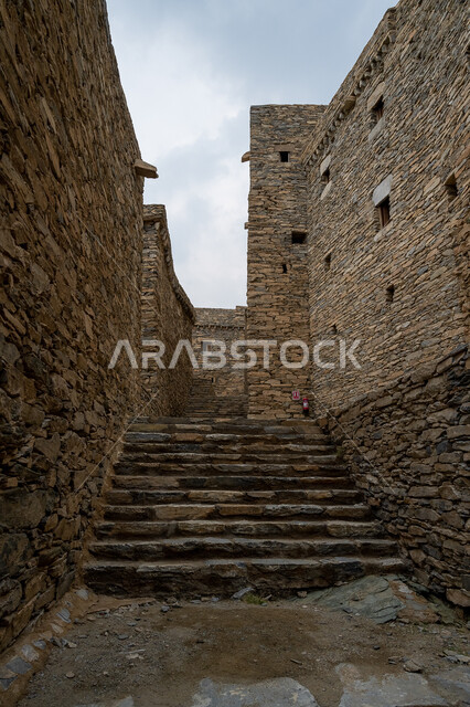 البناء المشيد من الأحجار وجذوع أشجار السدر، حصن وقلعة اثرية تاريخية، بيوت ومباني قرية ذي العين في منطقة الباحة,  تجديد وتهيئة الأماكن الجبلية التراثية لجذب السياح من شتى أنحاء العالم, معالم سياحية مشهورة