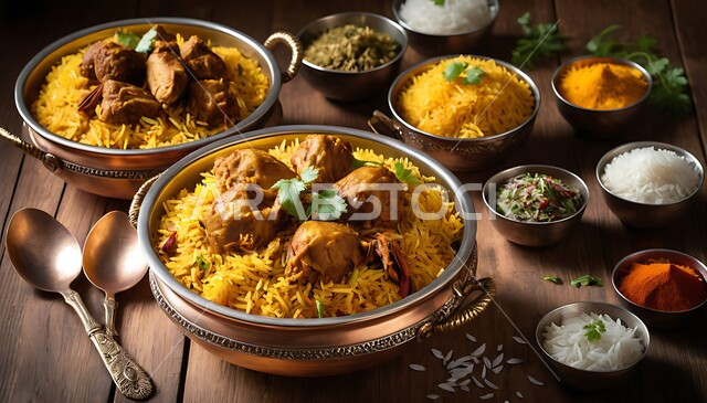 طبخ سعودي تقليدي، صحن من رز الكبسة، وصفة طعام تقليدية شهية، فنون تقديم الطعام في المطاعم الشرقية، مأكولات وأطباق عربية شعبية، صورة مقربة لطبق من أرز البرياني مع قطع من اللحم المطهي