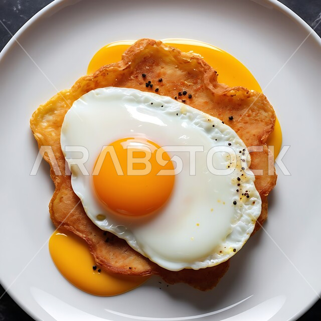 وجبة صباحية صحية وسريعة، صورة علوية عامودية لطبق من بيض العيون المقلي, فنون تقديم الطعام في مطاعم المملكة العربية السعودية، غذاء ذات قيمة عالية, وجبات ومأكولات مغذية، الفطور اللذيذ المليء بالبروتين