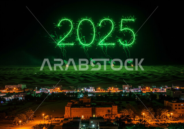 انطلاق المفرقعات والألعاب النارية في سماء السعودية ليلا, الاحتفال بعيد رأس السنة الميلادية 2025, الفعاليات الاحتفالية الترفيهية بالأعياد والمناسبات, الاستعداد لقدوم العام الجديد, أجواء الاحتفالات السنوية في المملكة