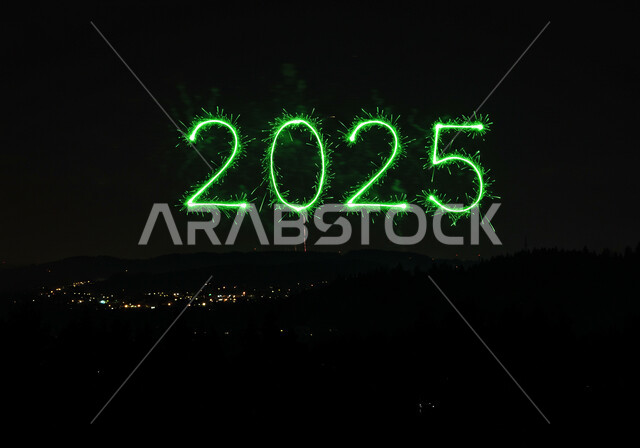 Annual celebrations in the Kingdom, fireworks and firecrackers in the Saudi night sky, New Year's Eve celebrations 2025, festive entertainment events for holidays and occasions, preparing for the New Year