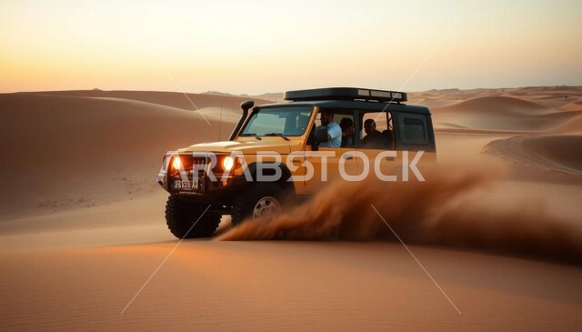 قيادة سيارة جيب الدفع الرباعي ( التطعيس ) وسط الصحراء، نشاط صحراوي ترفيهي ممتع، الاستمتاع بممارسة الهواية المفضلة, مغامرة شيقة على الرمال الذهبية الناعمة في صحاري المملكة العربية السعودية, مغامرات سفاري على الكثبان الرملية
