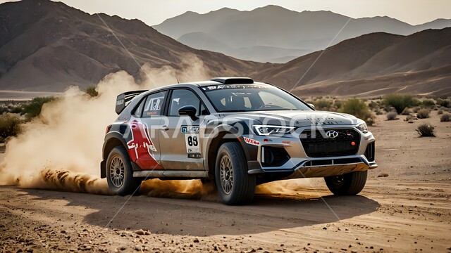 Dune safari, driving a Nissan Rally in the middle of the desert, fun desert activity, enjoying your favorite hobby, exciting adventure on the soft golden sands of the deserts of Saudi Arabia